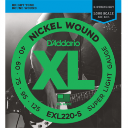 Daddario EXL220-5 Nickel Wound, 5-string, Long Scale - 40-125